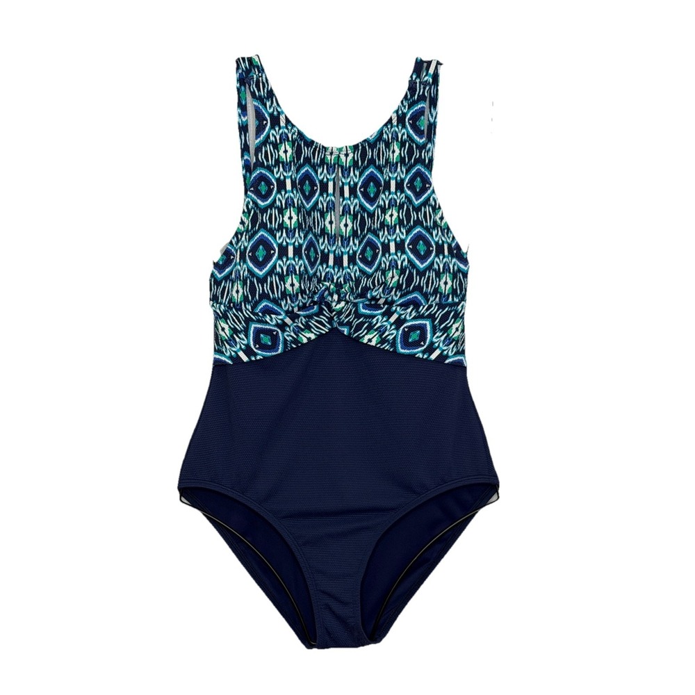 Tommy Bahama One Piece Swimsuit‎ Sz 8 Dark Blue Halter Top Cut Out Tummy Control
